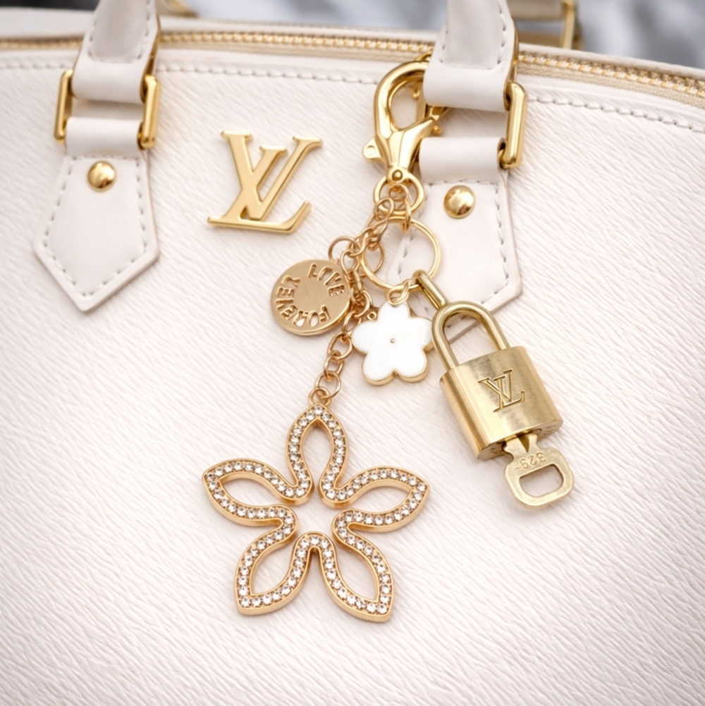 Authentic Louis Vuitton Gold Lock & Key ✨ Bag Charm Unbranded Flower Keychain